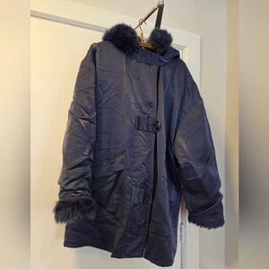 Vintage Linda Lundstrom La Parka satin overcoat wool blue womens medium